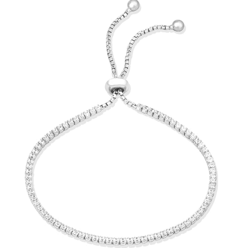 Adjustable Sterling Silver Bolo Adjustable Cz Ten… - image 1